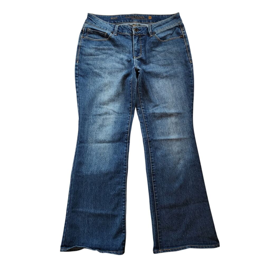 Faded Glory Womens Bootcut Jeans Size 12 Blue Mid Rise Stretch